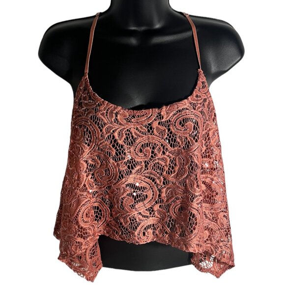 Intimately Free People Best Idea Cami Tank Sz S Rose Pink Sequin Knit Sheer Cami - Picture 2 of 13